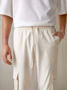 Manfinity VCAY Men's Casual Woven Loose Solid Color Elastic Waist Straight Leg Pants - White - View 5