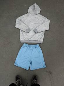 Manfinity Hypemode Men's Print Hooded Sweatshirt And Shorts Set - Grey - View 2