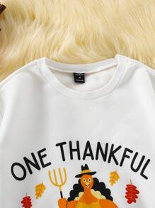 Men's Thanksgiving Turkey Print Ribbed Crew Neck Sweatshirt, Family Matching