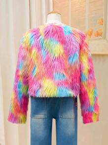 SHEIN Oversized Tween Girls Colorful Fluffy Fluffy Winter Warm Party Coat - Multicolor - View 2