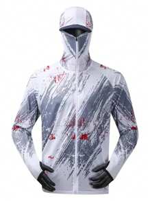 Manfinity Dauomo Men's Random Print Hooded Zip-Up Jacket - White - View 5