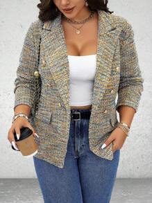 Vionelle 大码翻领长袖正面纽扣简约西装外套，休闲日常穿着 - 彩色 - 查看 6