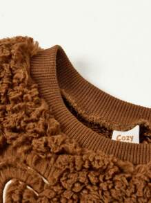 Cozy Pixies 2pcs Baby Girls Cute Cat Print Thickened Crew Neck Sweatshirt And Pants Set - Brown - View 4