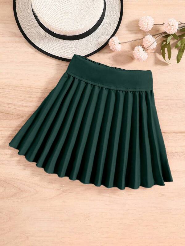 SHEIN Young Girls Solid Color Simple Pleated Skirt, Casual Vacation