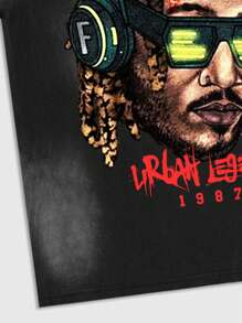 ROMWE MEN Street Life Men's Snowflake & Angel Print Short Sleeve T-Shirt, Suitable For Spring & Summer