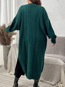Calvaya Plus Size Women's Solid Color Casual Long Sleeve Cardigan - Dark Green - View 2