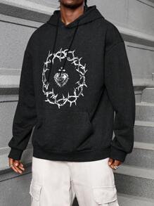 PAVTROS Luźny krój męska bluza z kapturem z długim rękawem i nadrukiem w kreskówkowe wzory, Halloween