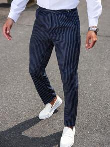 Manfinity Mode Men's Button Belt Loop Straight Suit Casual Business DressPants - Black - View 4