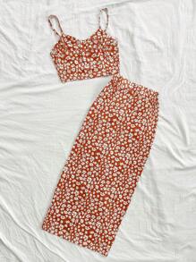 Soleia 2pcs/Set Women's Ditsy Floral Cami Top And Skirt Fall Two Pieces Set - Multicolor - View 2