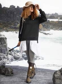 In My Nature Áo nỉ dài tay màu trơn dành cho nữ, có dây rút, kiểu dáng thường ngày. - màu đen - Xem 9