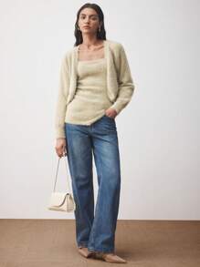 BizChic 2 件套女士蓬松开衫和针织上衣套装，冬季，土黄色 - 卡其色 - 查看 1