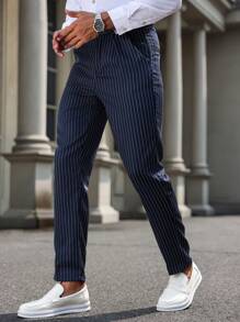 Manfinity Mode Men's Button Belt Loop Straight Suit Casual Business DressPants - Black - View 1