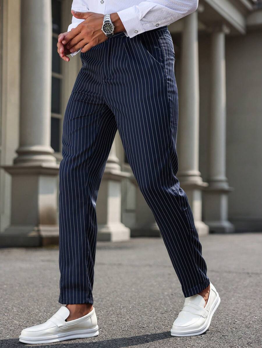 Manfinity Mode Men's Button Belt Loop Straight Suit Casual Business DressPants - Black - View 1