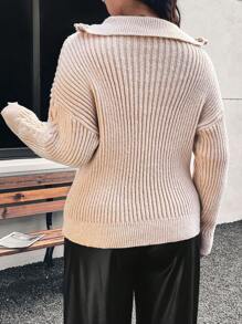 SHEIN Frenchy Suéter holgado de punto con cremallera a media altura de estilo minimalista informal en color caqui, talla grande, otoño/invierno