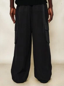SUMWON Loose Fit Nylon Cargo Pant - Black - View 4