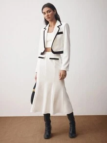 BizChic Black & White Color Block Waist Fitted Mermaid Skirt Suit, Christmas & New Year Outfit, - Black and White - View 2