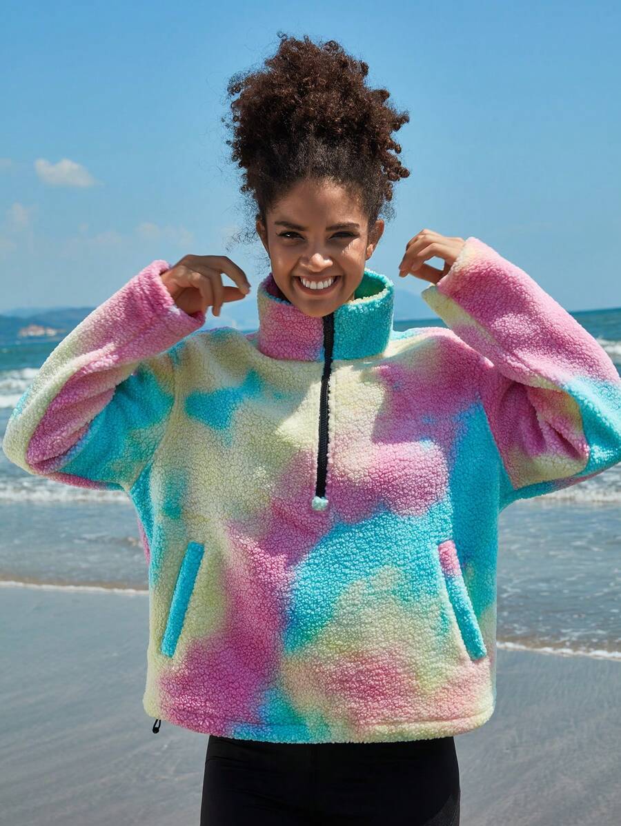 In My Nature Tie Dye Half Zip Outdoor Turtleneck Fleece Sweatshirt - Multicolor - View 1
