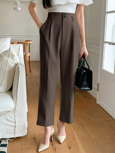 DAZY 女士纯色商务休闲九分裤，拉链口袋，女士正装裤，返校服装秋冬