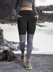 In My Nature Women's Plain Color Patchwork Pocket Outdoor Sports Leggings - Black - View 7