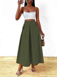 SHEIN Clasi Falda plisada y acampanada de cintura alta para mujer, conjunto de vestir de verano maxi