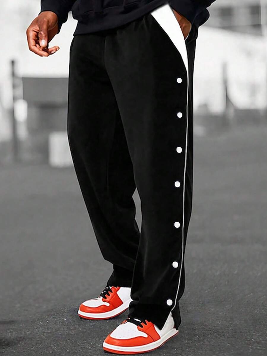 Manfinity LEGND Pantalones casuales con decoración de puntos de contraste para hombres - Blanco y Negro - Ver 1