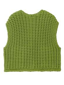 INAWLY Women's Solid Color Dual-Pocket Knit Vest, Casual For Spring/Autumn - Green - View 2