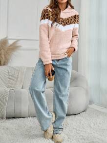 女士新款秋冬复古蓬蓬豹纹V领连帽加厚加绒厚毛衣加绒厚毛衣（母女同款装，2件分开售） - 彩色 - 查看 6