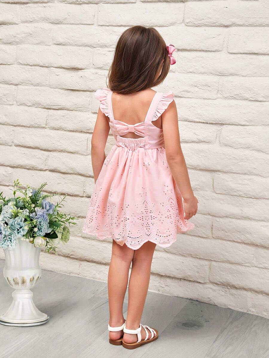 SHEIN Young Girl Bow Back Ruffle Trim Schiffy Dress Kentucky Derby Dress - Baby Pink - View 1
