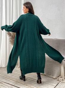 Calvaya Plus Size Women's Solid Color Casual Long Sleeve Cardigan - Dark Green - View 6