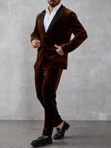 Manfinity AFTRDRK Conjunto de traje sencillo de manga larga con botón delantero y bolsillo para hombre, uso casual diario