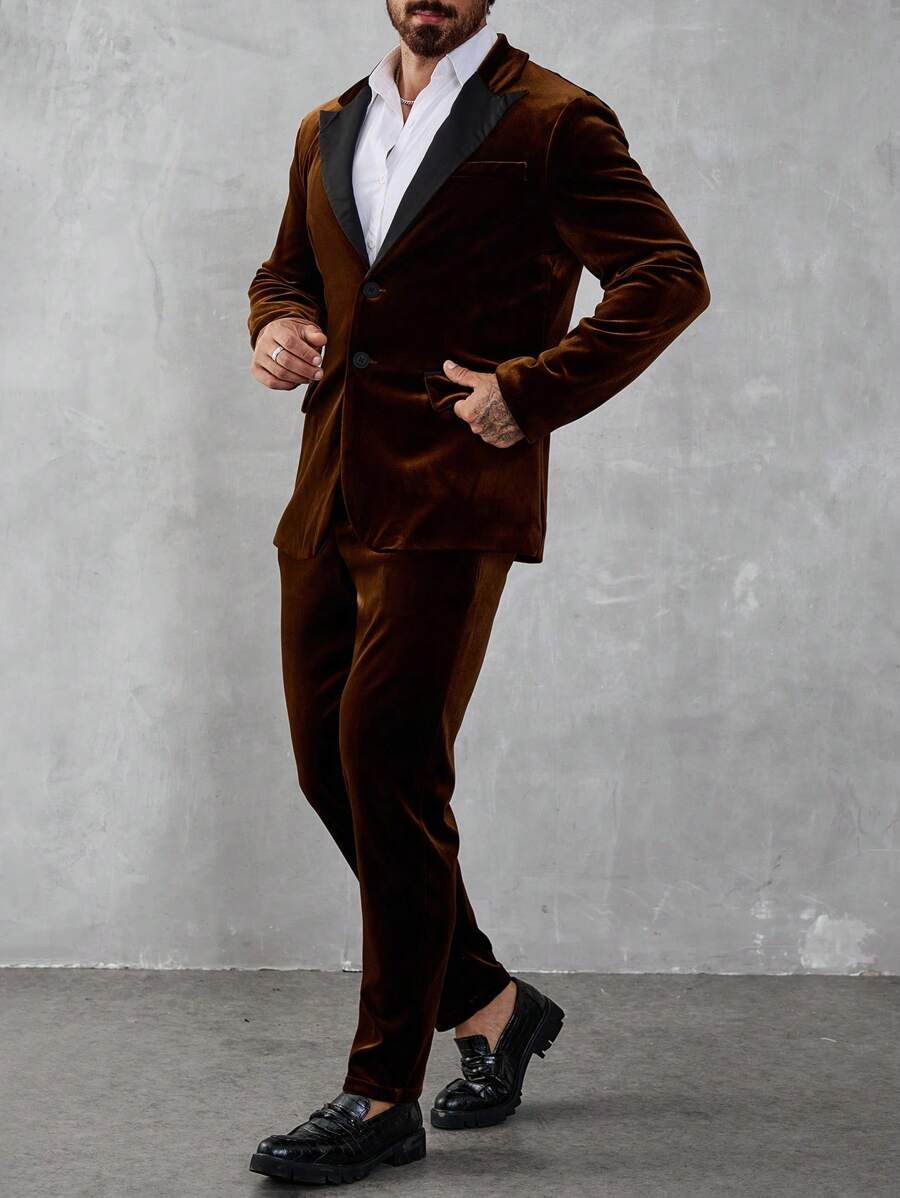 Manfinity AFTRDRK Conjunto de traje sencillo de manga larga con botón delantero y bolsillo para hombre, uso casual diario