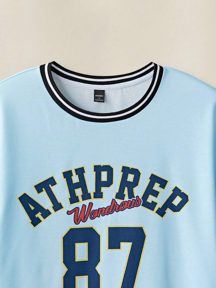 Manfinity VCAY 男士数码印花宽松长袖针织平纹 T 恤，返校 - 彩色 - 查看 4