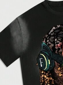 ROMWE MEN Street Life Men's Snowflake & Angel Print Short Sleeve T-Shirt, Suitable For Spring & Summer