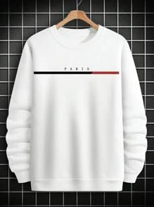 Manfinity Homme Áo nỉ họa tiết chữ cho nam, thường ngày mùa xuân/thu - trắng - Xem 6