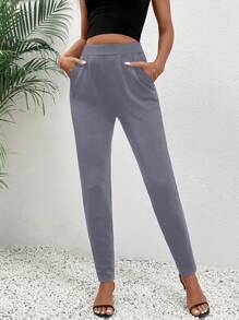 SHEIN LUNE Women Plain Simple Pocket Casual Pants