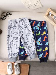 Conjunto de 2 piezas de sudadera y pantalones con estampado de dinosaurios lindo para niño pequeño/bebé, apropiado para usar en interiores y exteriores, otoño/invierno - Multicolor - Ver 2
