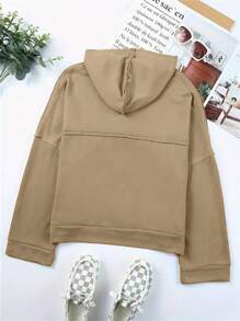 INAWLY Áo hoodie nữ màu trơn tối giản, kiểu dáng thường ngày, thích hợp cho mùa thu. - Màu Khaki - Xem 4