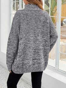 EMERY ROSE Suéter de cuello alto de manga larga con estampado floral gris para mujeres