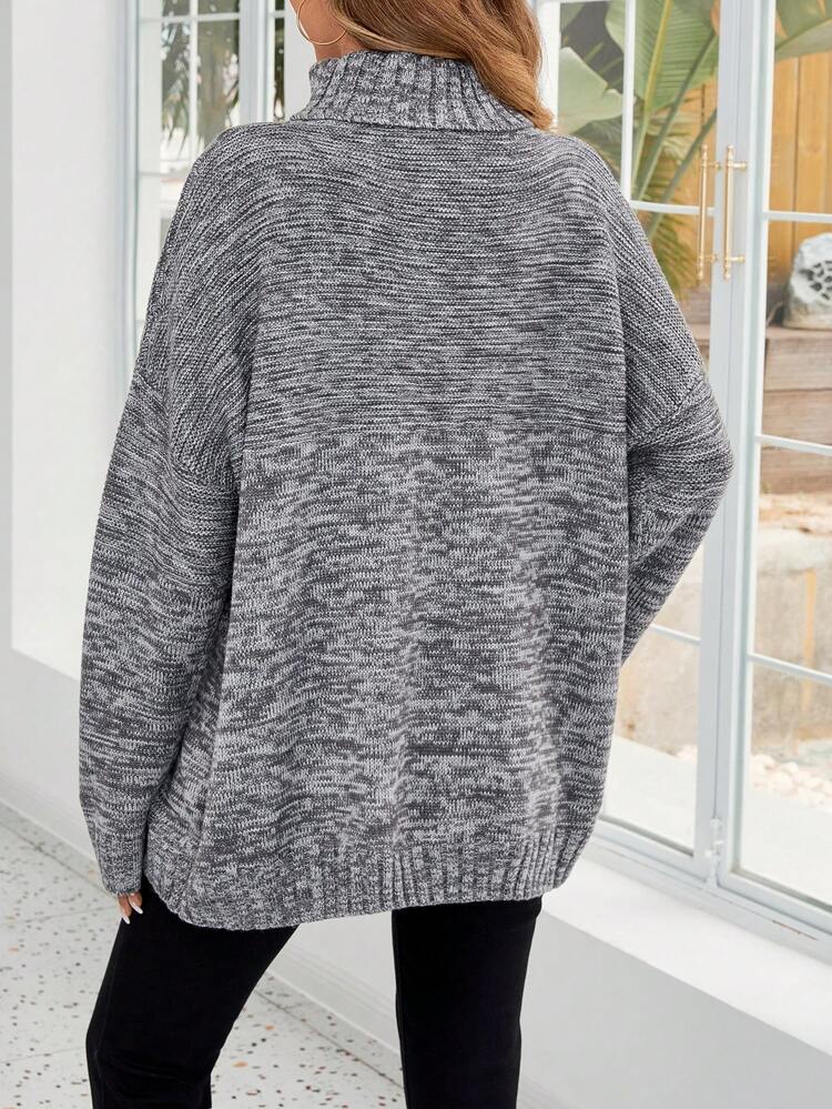 Women's Floral Gray Turtleneck Long Sleeve Sweater
