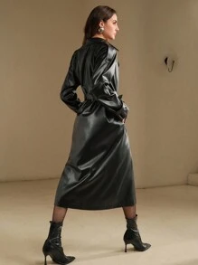 Anewsta Classic Lace-Up PU Leather Wind Jacket - Black - View 5