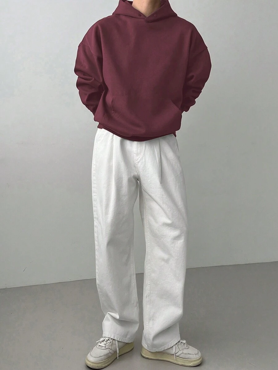 DAZY Men's Burgundy Fleece Sweatshirt, Autumn/Winter Hoodie - Burgundy - View 1