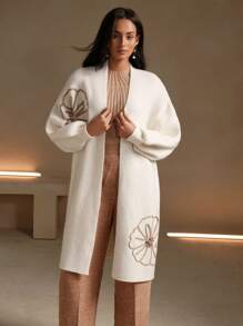 Anewsta French Elegant Floral Pattern Women's Mid-Length Cardigan - Apricot - View 6