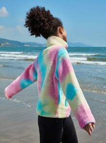 In My Nature Tie Dye Half Zip Outdoor Turtleneck Fleece Sweatshirt - Multicolor - View 2