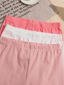 SHEIN 3 件套 Tween 女童纯色修身休闲紧身短裤 - 西瓜粉 - 查看 5