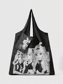 Winx Club X ROMWE Donkere oversized opvouwbare tas met portemonnee, draagbare boodschappentas met grote capaciteit
