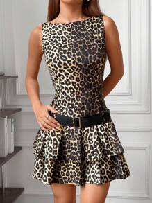 SHEIN EZwear Ärmelloses, gestricktes Kleid mit Leoparden Muster für Frauen - Verschiedenfarbig - Übersicht 5