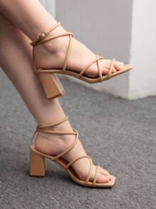 CUCCOO BIZCHIC Sandale cu curele la gleznă, cu bretele caise, toc gros, pentru navetă, întâlniri, petrecere, nuntă, vacanță Crăciun, toamnă, vacanță de revelion