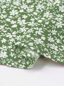 SHEIN LUNE Women's V-Neck Short Sleeve Ditsy Floral Black Blouse, Summer - Mint Green - View 5