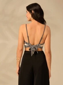 CAJUNI 女士波西米亚风印花、热带杜鹃印花、露背米色短款背心、夏季休闲、海滩度假背心 - 彩色 - 查看 2