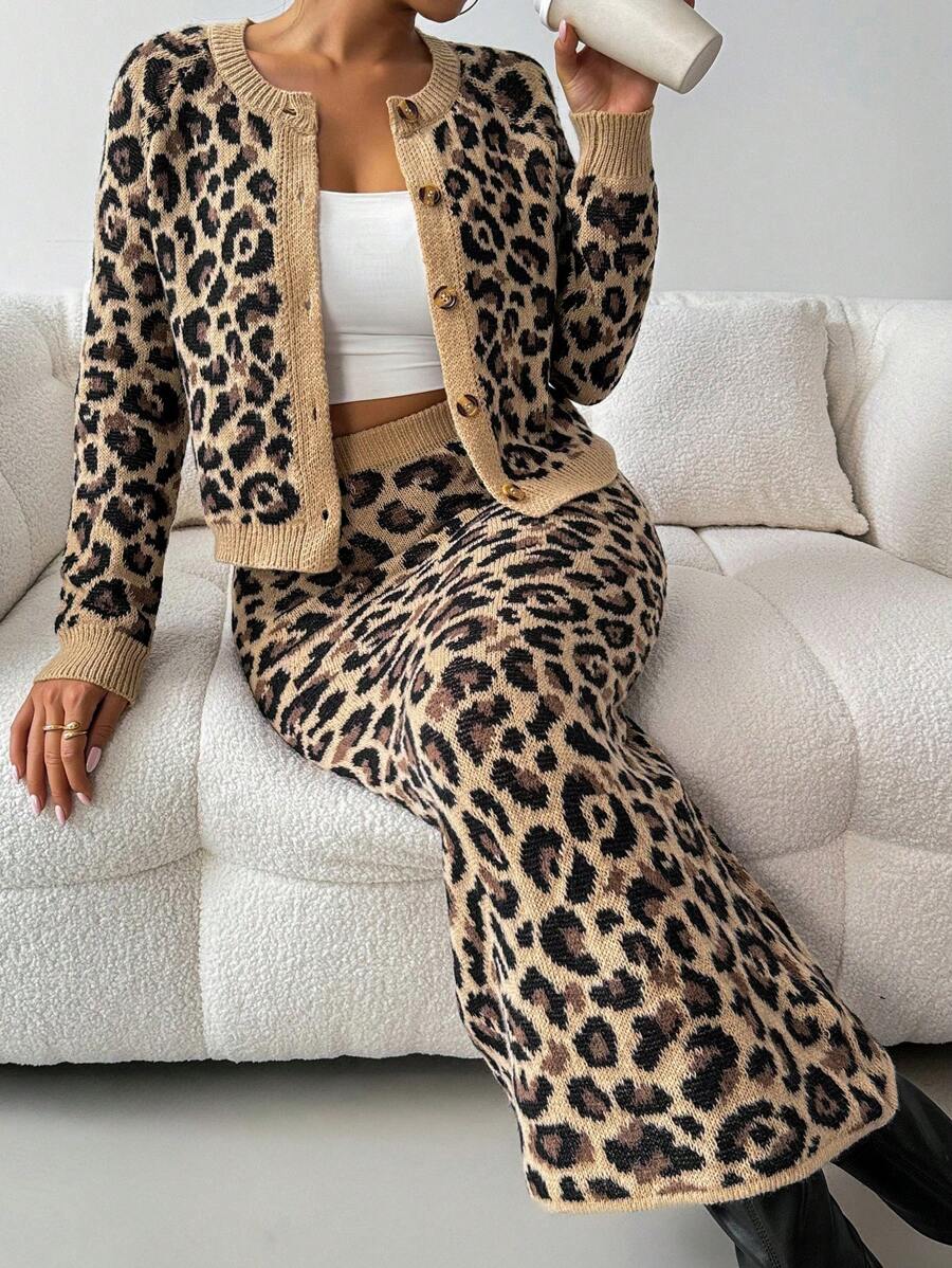 RosyDaze 女士秋季豹纹休闲宽松两件套服装